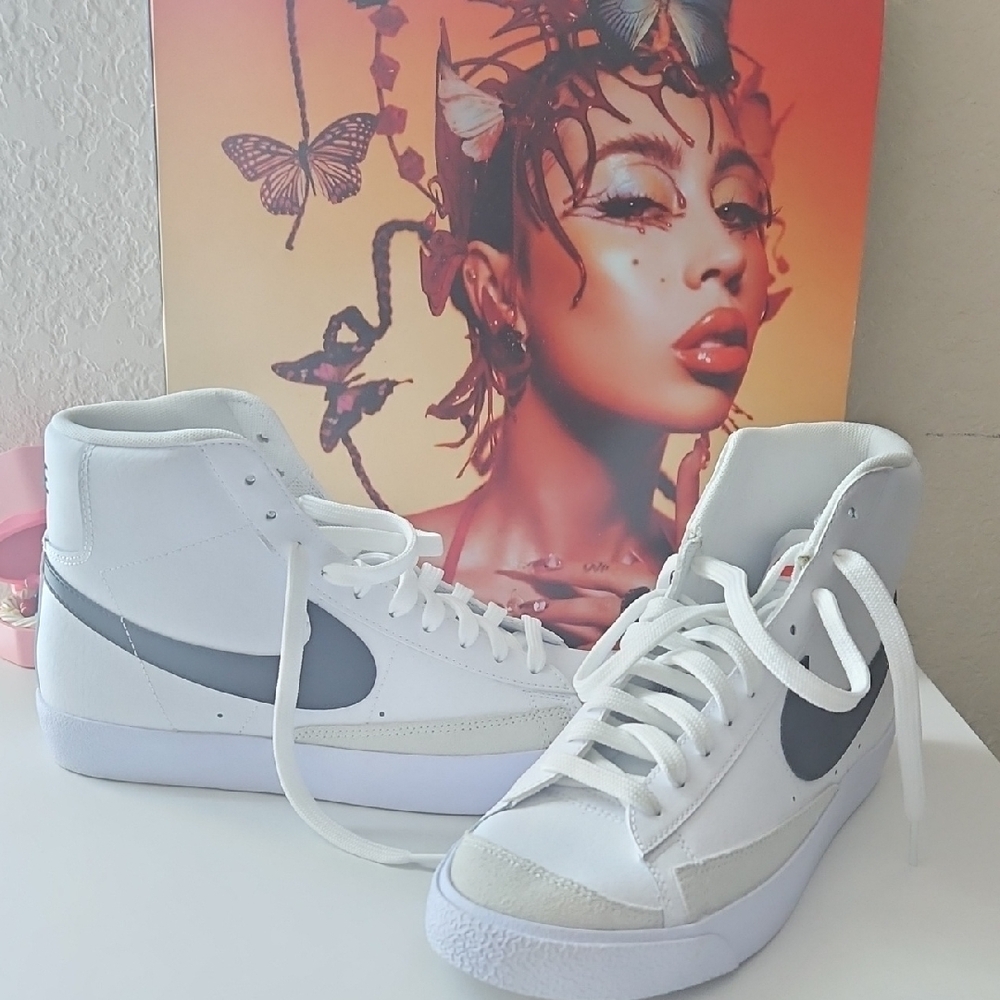 Boy's White and Black High-Top Sneakers